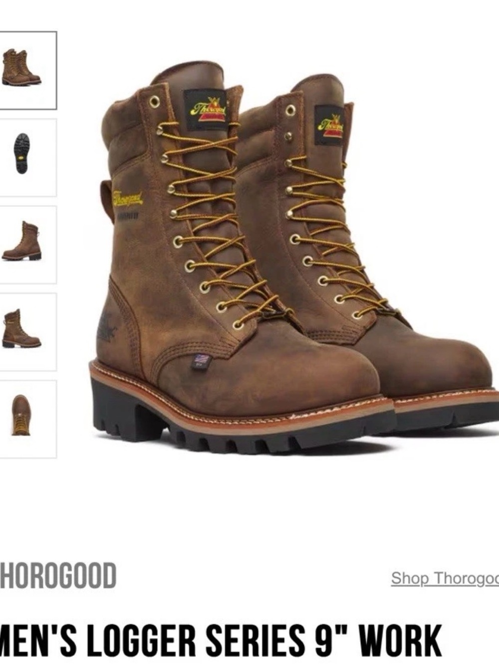 Thorogood Men's 9" Logger Work Boot - Brown